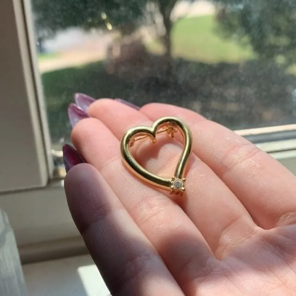 Vintage Golden Heart Pin Brooch Pendant‎ Crystal Cute Small Lapel